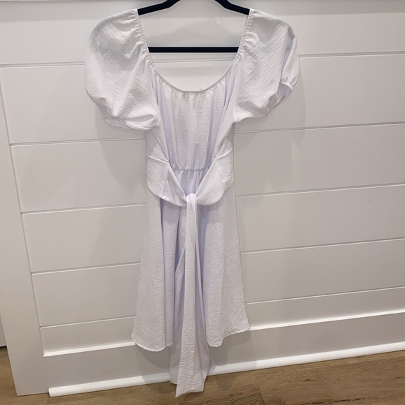 Altar’d State White Puff Sleeve Tie-Back Dress Small - Picture 2 of 5